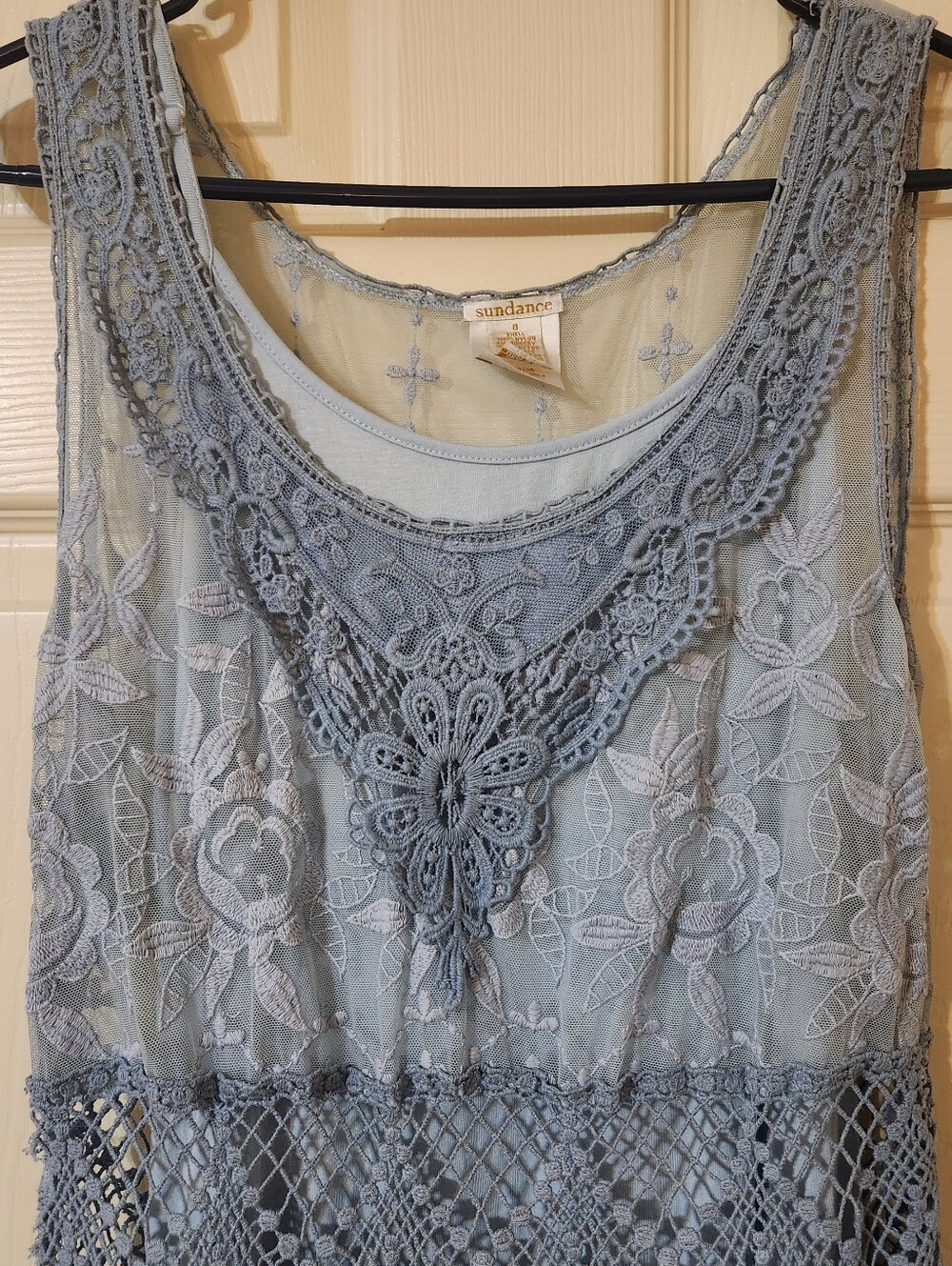 Sundance Love Always Dress Size 8 French Blue Midi Lace Embroidery Crochet Panel - Picture 3 of 7